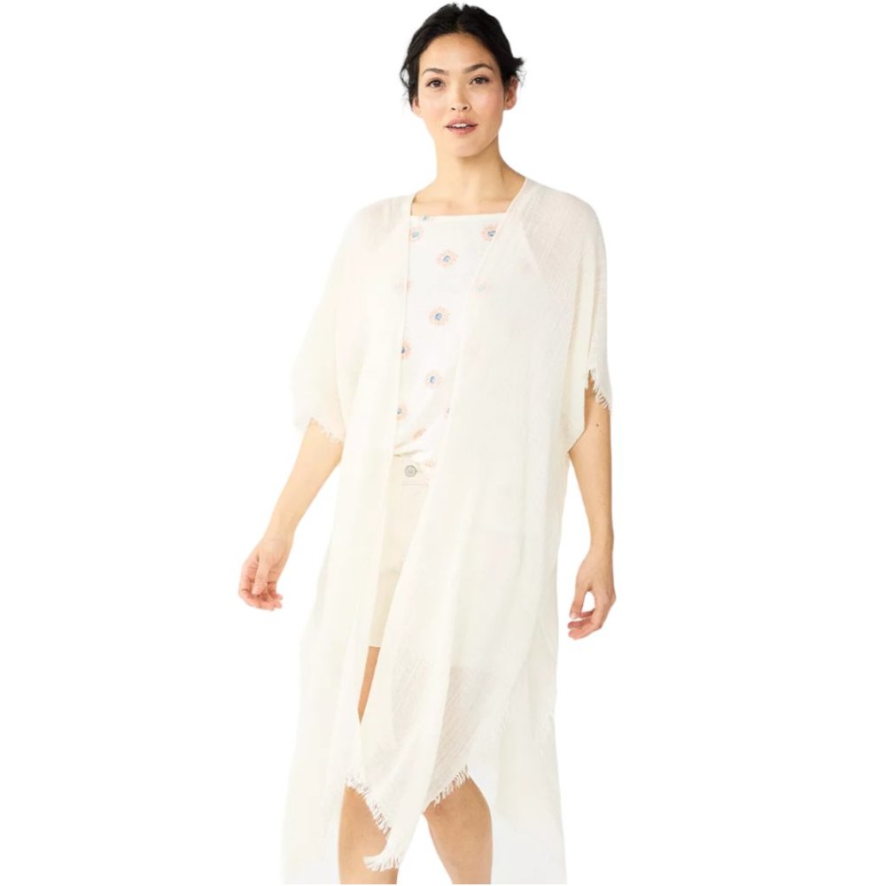 NWT SONOMA TEXTURED GAUZE CINCHED TOPPER (IVORY / OS)